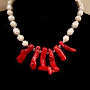 Ocean themed coral and pearl necklace.